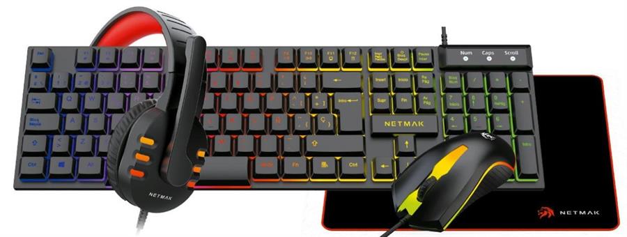 Kit Teclado, Mouse, Auriculares y Pad Combo NETMAK Gaming NM-GC479 Membrana 100% Wired
