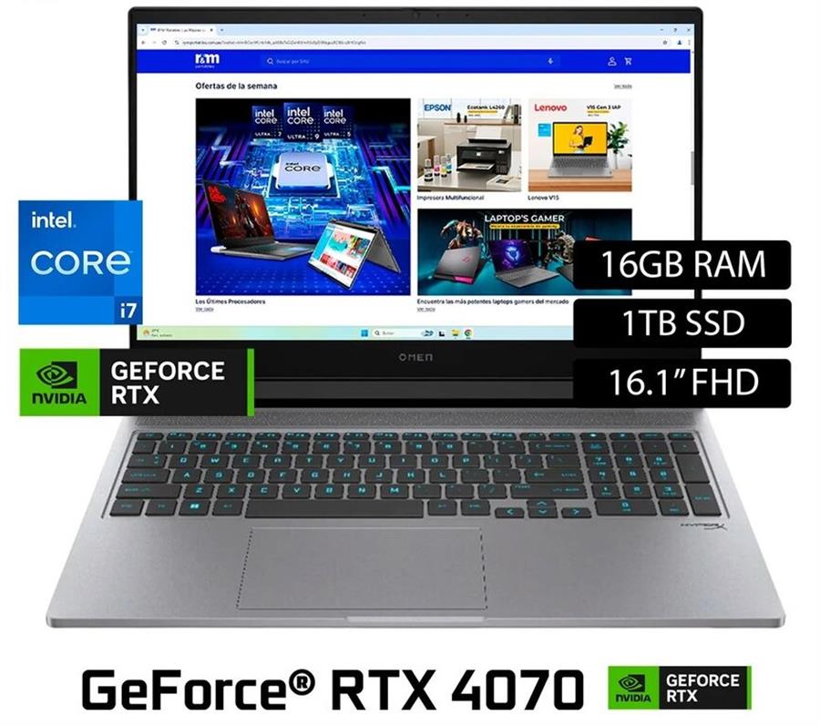 Notebook HP OMEN 16 I7-14700HX, RTX 4070, 16Gb RAM DDR5, SSD NVMe 1Tb, 16.1" 165Hz