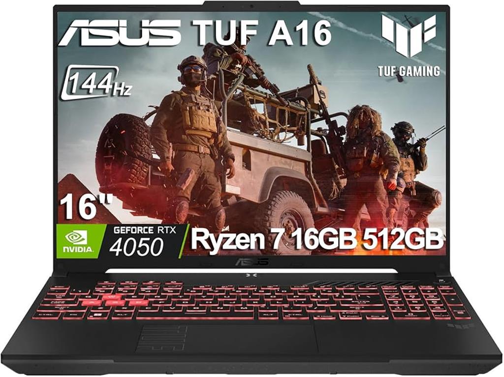 Notebook ASUS TUF A16 RYZEN 7 170, 4050, 16Gb RAM DDR5, SSD NVMe 512Gb, 16" 144Hz FHD+