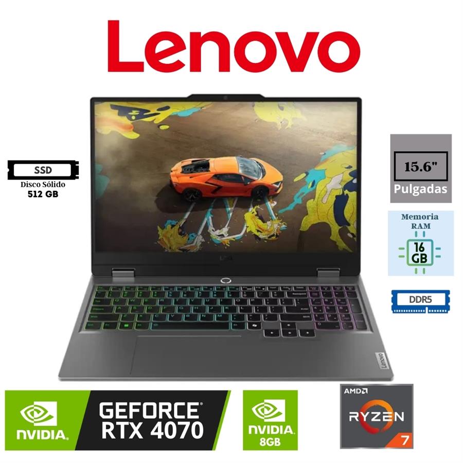 Notebook LENOVO LOQ RYZEN 7 7435HS, RTX 4070, 16Gb RAM DDR5, SSD NVMe 512Gb, 15.6" 144Hz